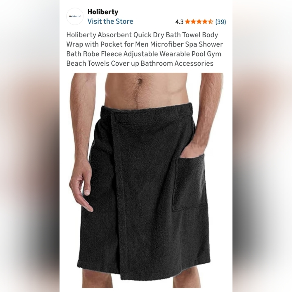 NWOT Amazon Men's Black Towel Wrap - Picture 3 of 6